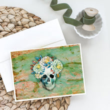 Load image into Gallery viewer, Day of the Dead Skull with Flowers Greeting Cards -  Blank Note Cards – 8-Pack of Artist-Designed Cards with Envelopes