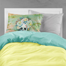 Load image into Gallery viewer, Day of the Dead Skull with Flowers Fabric Standard Pillowcase – Artistic Decorative Front, White Back BB5124PILLOWCASE