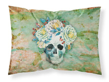 Load image into Gallery viewer, Day of the Dead Skull with Flowers Fabric Standard Pillowcase – Artistic Decorative Front, White Back BB5124PILLOWCASE