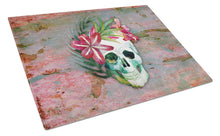 Load image into Gallery viewer, Day of the Dead Skull Flowers Glass Cutting Boards – Durable, Decorative Kitchen Art Large BB5125LCB