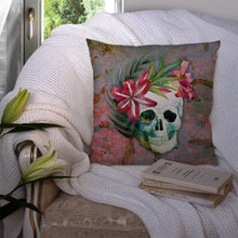 Load image into Gallery viewer, Day of the Dead Skull Flowers Throw Pillow - 14x14 Decorative Pillow – Art for Your Home &amp; Patio BB5125PW1414