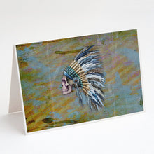Load image into Gallery viewer, Day of the Dead Indian Chief Skull  Greeting Cards -  Blank Note Cards – 8-Pack of Artist-Designed Cards with Envelopes