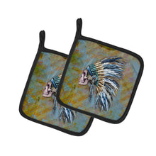 Load image into Gallery viewer, Day of the Dead Indian Chief Skull Pot Holders - Set of 2 - Heat-Resistant Kitchen Essentials BB5128PTHD