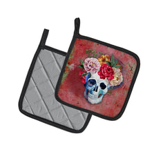 Load image into Gallery viewer, Day of the Dead Red Flowers Skull Pot Holders - Set of 2 - Heat-Resistant Kitchen Essentials BB5130PTHD