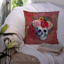 Load image into Gallery viewer, Day of the Dead Red Flowers Skull  Throw Pillow - 14x14 Decorative Pillow – Art for Your Home &amp; Patio BB5130PW1414