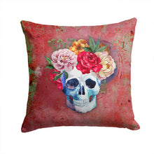 Load image into Gallery viewer, Day of the Dead Red Flowers Skull  Throw Pillow - 14x14 Decorative Pillow – Art for Your Home &amp; Patio BB5130PW1414