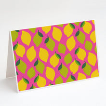 Load image into Gallery viewer, Lemons and Limes on Pink Greeting Cards -  Blank Note Cards – 8-Pack of Artist-Designed Cards with Envelopes