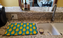 Load image into Gallery viewer, Pineapples on Teal Dish Drying Mat – Absorbent, Artistic Kitchen Essentials BB5145DDM