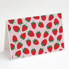Load image into Gallery viewer, Strawberries on Pink Greeting Cards -  Blank Note Cards – 8-Pack of Artist-Designed Cards with Envelopes