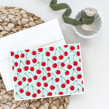 Load image into Gallery viewer, Cherries on Blue Greeting Cards -  Blank Note Cards – 8-Pack of Artist-Designed Cards with Envelopes