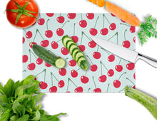 Load image into Gallery viewer, Cherries on Blue Glass Cutting Boards – Durable, Decorative Kitchen Art Large BB5148LCB