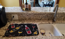 Load image into Gallery viewer, Red and White Wine on Black Dish Drying Mat – Absorbent, Artistic Kitchen Essentials BB5197DDM