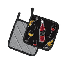 Load image into Gallery viewer, Red and White Wine on Black Pot Holders - Set of 2 - Heat-Resistant Kitchen Essentials BB5197PTHD