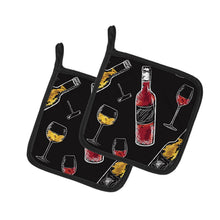 Load image into Gallery viewer, Red and White Wine on Black Pot Holders - Set of 2 - Heat-Resistant Kitchen Essentials BB5197PTHD