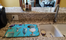 Load image into Gallery viewer, Drinks and Cocktails Blue Dish Drying Mat – Absorbent, Artistic Kitchen Essentials BB5203DDM