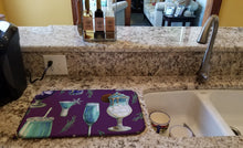 Load image into Gallery viewer, Drinks and Cocktails Purple Dish Drying Mat – Absorbent, Artistic Kitchen Essentials BB5204DDM