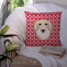 Load image into Gallery viewer, Longhair Creme Dachshund Hearts Throw Pillow - 14x14 Decorative Pillow – Art for Your Home &amp; Patio BB5282PW1414