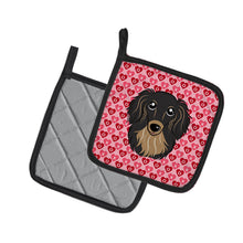 Load image into Gallery viewer, Longhair Black and Tan Dachshund Hearts Pot Holders - Set of 2 - Heat-Resistant Kitchen Essentials BB5283PTHD
