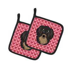 Load image into Gallery viewer, Longhair Black and Tan Dachshund Hearts Pot Holders - Set of 2 - Heat-Resistant Kitchen Essentials BB5283PTHD