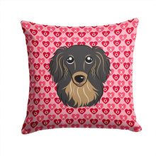 Load image into Gallery viewer, Longhair Black and Tan Dachshund Hearts Throw Pillow - 14x14 Decorative Pillow – Art for Your Home &amp; Patio BB5283PW1414