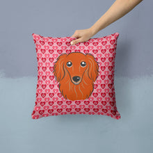 Load image into Gallery viewer, Longhair Red Dachshund Hearts Throw Pillow - 14x14 Decorative Pillow – Art for Your Home &amp; Patio BB5284PW1414