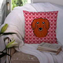 Load image into Gallery viewer, Longhair Red Dachshund Hearts Throw Pillow - 14x14 Decorative Pillow – Art for Your Home &amp; Patio BB5284PW1414