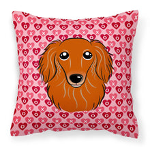 Load image into Gallery viewer, Longhair Red Dachshund Hearts Fabric Decorative Pillow BB5284PW1818