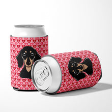 Load image into Gallery viewer, Smooth Black and Tan Dachshund Hearts Can or Bottle Hugger BB5285CC