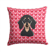Load image into Gallery viewer, Smooth Black and Tan Dachshund Hearts Throw Pillow - 14x14 Decorative Pillow – Art for Your Home &amp; Patio BB5285PW1414