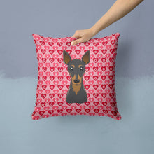 Load image into Gallery viewer, Min Pin Hearts Throw Pillow - 14x14 Decorative Pillow – Art for Your Home &amp; Patio BB5310PW1414