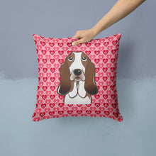 Load image into Gallery viewer, Basset Hound Hearts Throw Pillow - 14x14 Decorative Pillow – Art for Your Home &amp; Patio BB5313PW1414