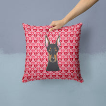 Load image into Gallery viewer, Doberman Pinscher Hearts Throw Pillow - 14x14 Decorative Pillow – Art for Your Home &amp; Patio BB5315PW1414