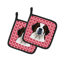 Load image into Gallery viewer, Saint Bernard Hearts Pot Holders - Set of 2 - Heat-Resistant Kitchen Essentials BB5316PTHD