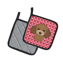Load image into Gallery viewer, Chocolate Brown Poodle Hearts Pot Holders - Set of 2 - Heat-Resistant Kitchen Essentials BB5326PTHD