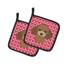 Load image into Gallery viewer, Chocolate Brown Poodle Hearts Pot Holders - Set of 2 - Heat-Resistant Kitchen Essentials BB5326PTHD