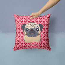 Load image into Gallery viewer, Fawn Pug Hearts Throw Pillow - 14x14 Decorative Pillow – Art for Your Home &amp; Patio BB5332PW1414