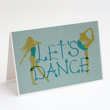 Load image into Gallery viewer, Let's Dance Linen Teal Greeting Cards -  Blank Note Cards – 8-Pack of Artist-Designed Cards with Envelopes