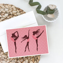 Load image into Gallery viewer, Dancers Linen Pink Polkadots Greeting Cards -  Blank Note Cards – 8-Pack of Artist-Designed Cards with Envelopes