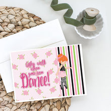 Load image into Gallery viewer, Ballet Dance Stripes Red Hair Greeting Cards -  Blank Note Cards – 8-Pack of Artist-Designed Cards with Envelopes