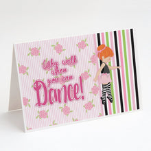 Load image into Gallery viewer, Ballet Dance Stripes Red Hair Greeting Cards -  Blank Note Cards – 8-Pack of Artist-Designed Cards with Envelopes