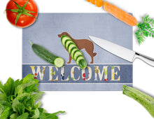 Load image into Gallery viewer, Portuguese Sheepdog Dog Welcome Glass Cutting Boards – Durable, Decorative Kitchen Art Large BB5535LCB