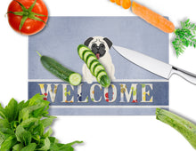 Load image into Gallery viewer, Pug Cream Welcome Glass Cutting Boards – Durable, Decorative Kitchen Art Large BB5585LCB