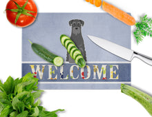 Load image into Gallery viewer, Standard Schnauzer Black Welcome Glass Cutting Boards – Durable, Decorative Kitchen Art Large BB5613LCB