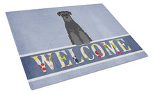Load image into Gallery viewer, Standard Schnauzer Black Welcome Glass Cutting Boards – Durable, Decorative Kitchen Art Large BB5613LCB