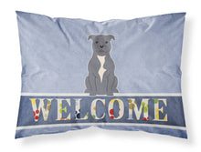 Load image into Gallery viewer, Staffordshire Bull Terrier Blue Welcome Fabric Standard Pillowcase – Artistic Decorative Front, White Back BB5627PILLOWCASE