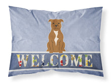 Load image into Gallery viewer, Staffordshire Bull Terrier Brown Welcome Fabric Standard Pillowcase – Artistic Decorative Front, White Back BB5628PILLOWCASE