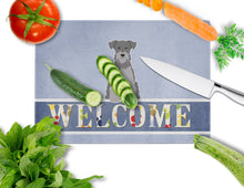 Load image into Gallery viewer, Miniature Schanuzer Black Silver Welcome Glass Cutting Boards – Durable, Decorative Kitchen Art Large BB5633LCB