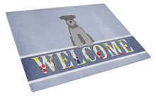 Load image into Gallery viewer, Miniature Schanuzer Black Silver Welcome Glass Cutting Boards – Durable, Decorative Kitchen Art Large BB5633LCB