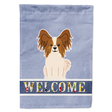Load image into Gallery viewer, Papillon Red White Welcome Flag Canvas House Size BB5659CHF