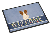 Load image into Gallery viewer, Papillon Red White Welcome Doormat - 18x27 Decorative Floor Mat – Indoor/Outdoor Rug with Artistic Flair BB5659MAT